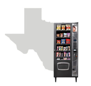 map of Texas with PBS Vending machine in front.